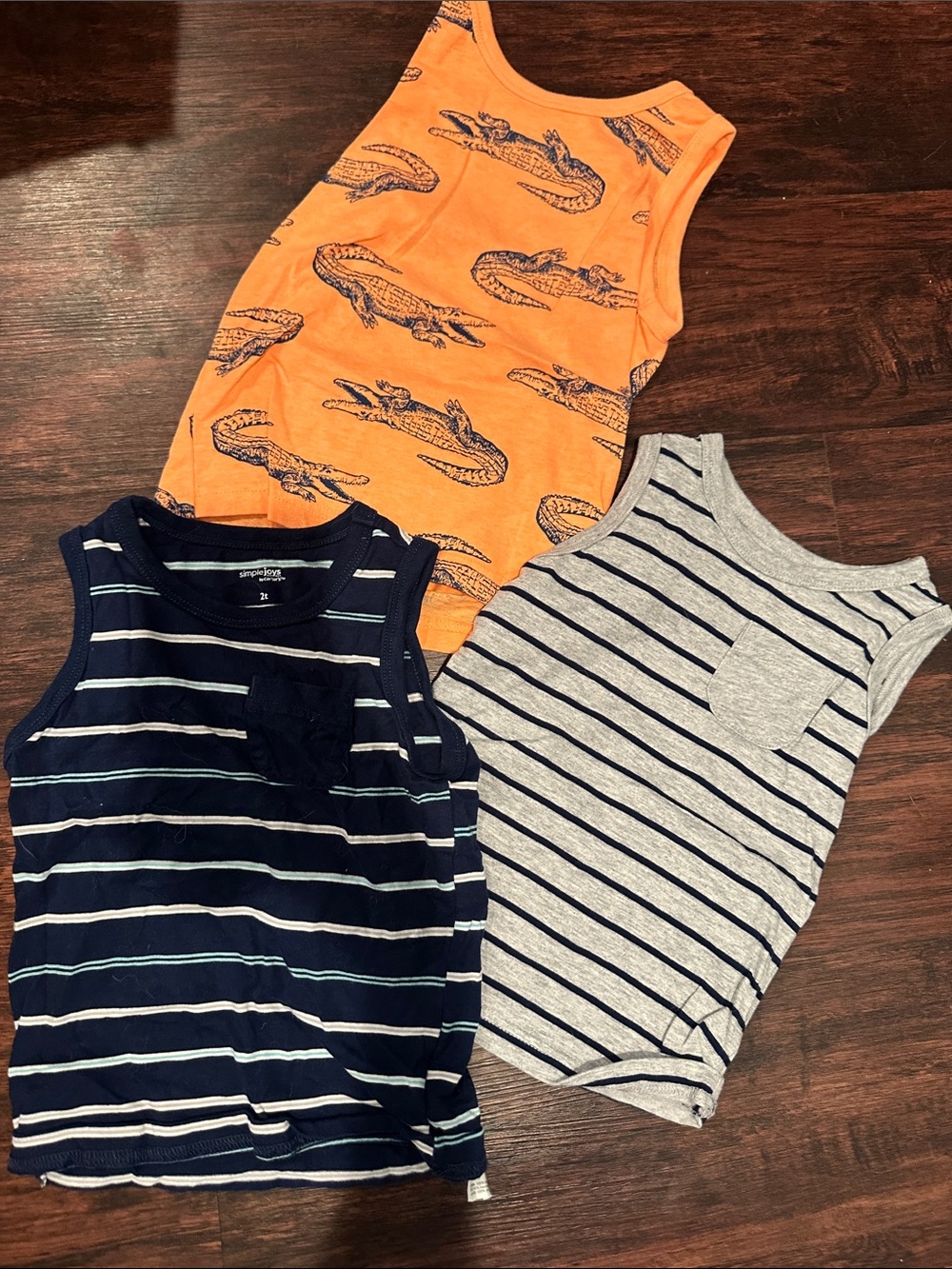 Gap Kids 3-Pack Tank Tops - Orange Croc Print, Navy Stripe & Gray Stripe